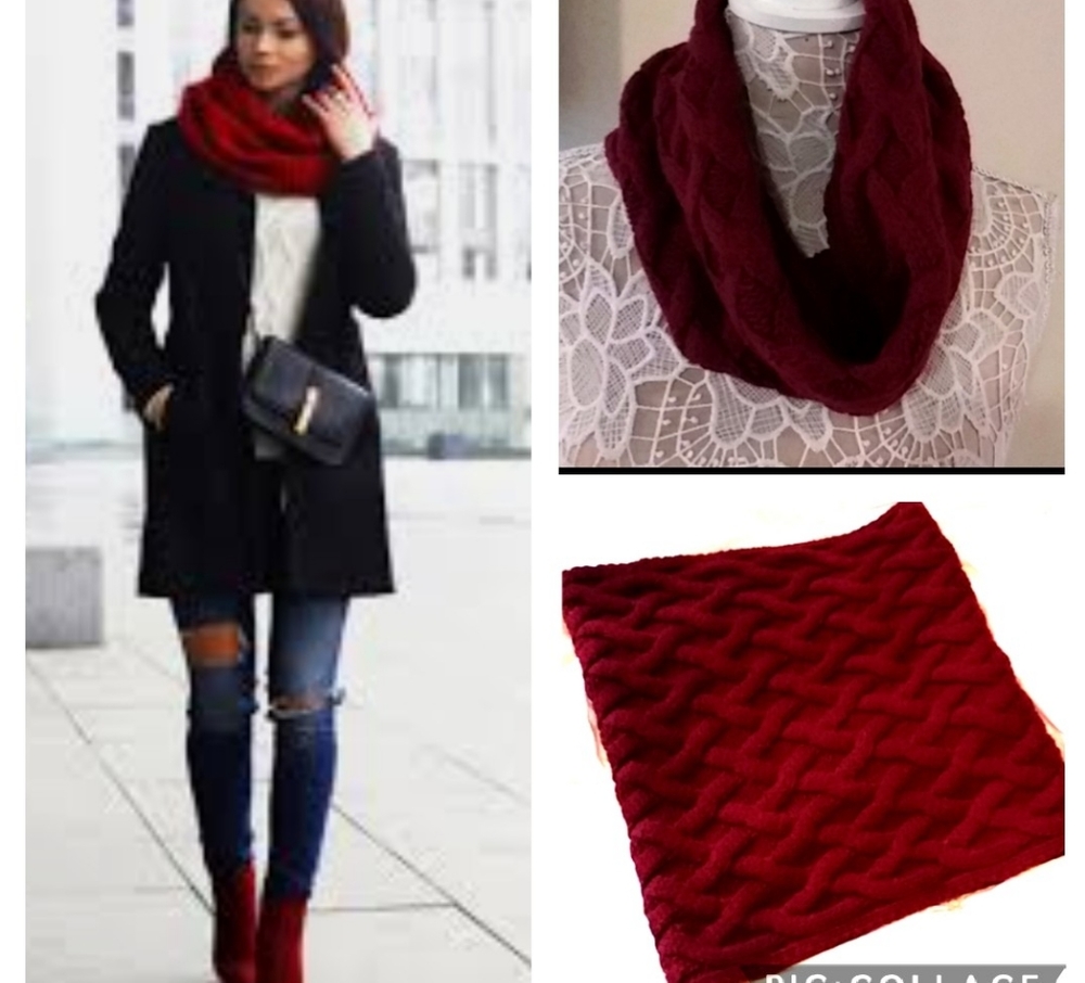 Red cable knit snood infinity scarf